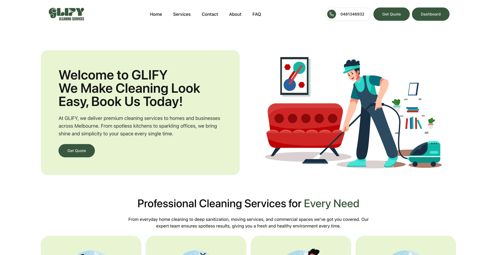Glify Cleaning Services: A house cleaning service booking system